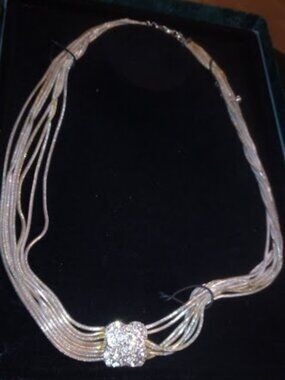 NIB Suzanne Somers Multi-Strand Statement Necklace - Fluid Chain - Pave Slide